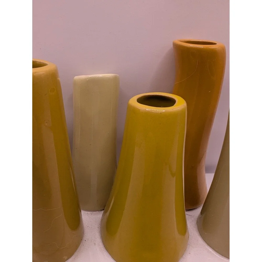 Chive Pooley 8-Tube Bud Vase Ceramic Mustard Yellow Ochre Cream white base